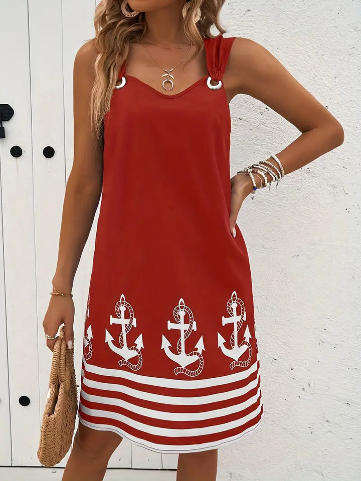 Amelina – Anchor Printed V-Neck Pocket Dress