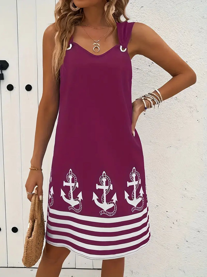 Amelina – Anchor Printed V-Neck Pocket Dress