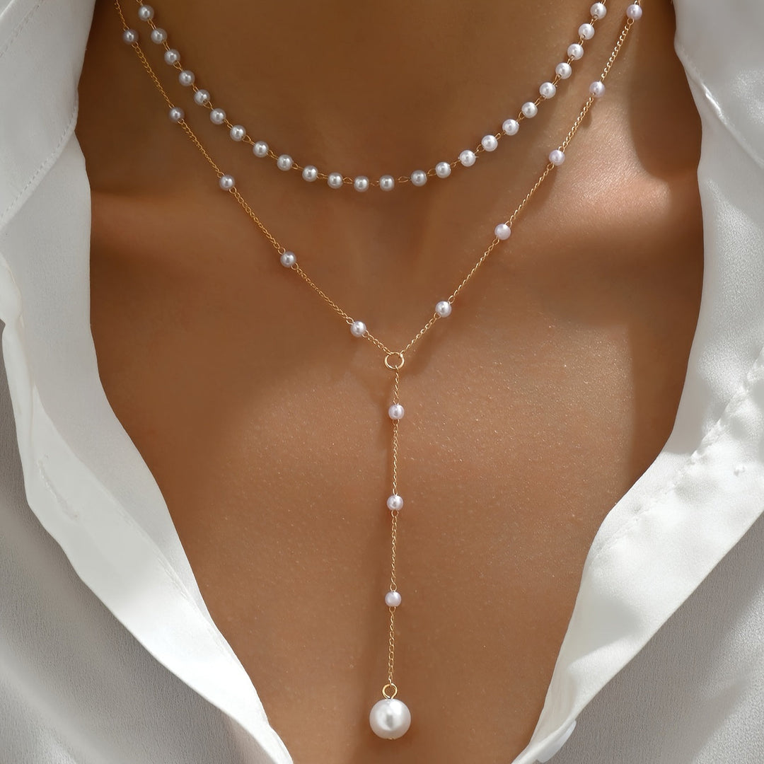 Mylah - Layered Pearl Drop Necklace