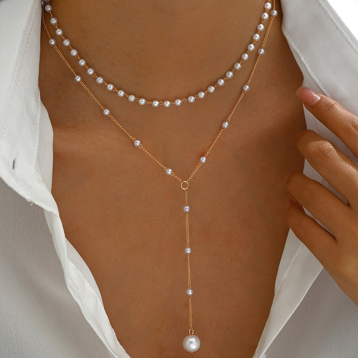 Mylah - Layered Pearl Drop Necklace
