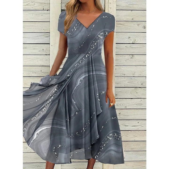 Fatima - Stylish V-Neck Midi Dress