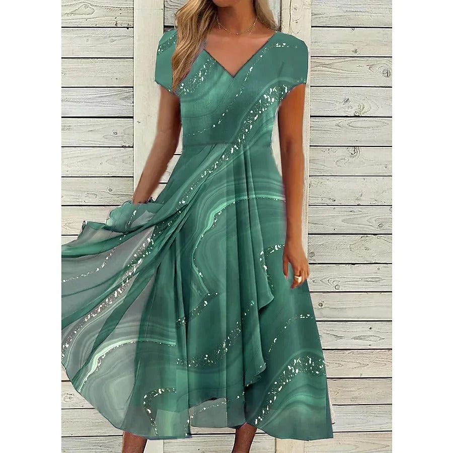 Fatima - Stylish V-Neck Midi Dress